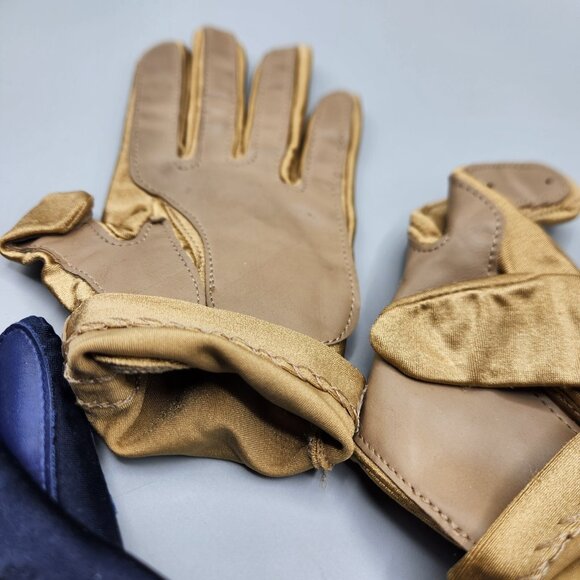 Faux Leather Gloves Black & Yellow Stretchy Lot of 2 Wrist Length Vtg - Picture 10 of 12